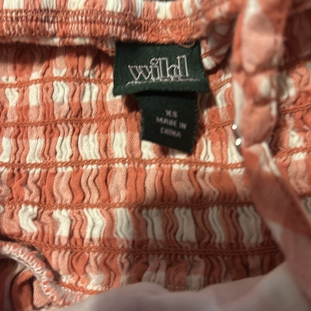 Orangish White Gingham Sleeveless Top - Picture 2 of 3